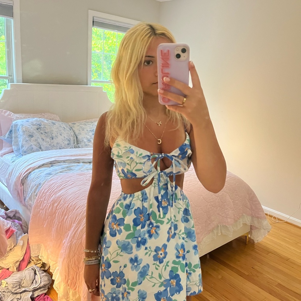 Floral Blue and White Dress